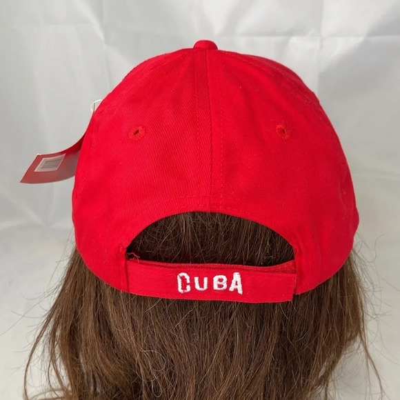 CUBA NWT Mens 6 Panel Baseball Cap Red Embroidered Bib Velcro Cotton OS - Picture 4 of 9